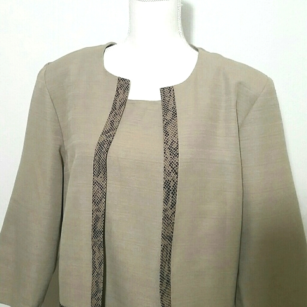 Sag Harbor Tan Black Blazer Women’s Size 14 Snakeskin Trim Color Block Career - Picture 3 of 5